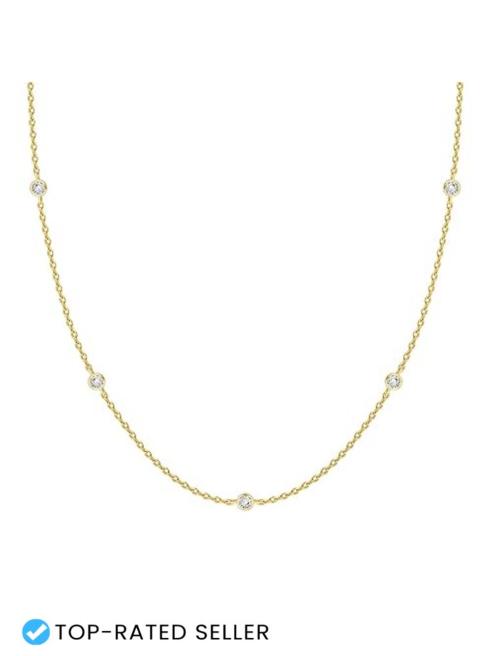 14K Gold Plated Layering Necklace for Women - CZ Station Chain